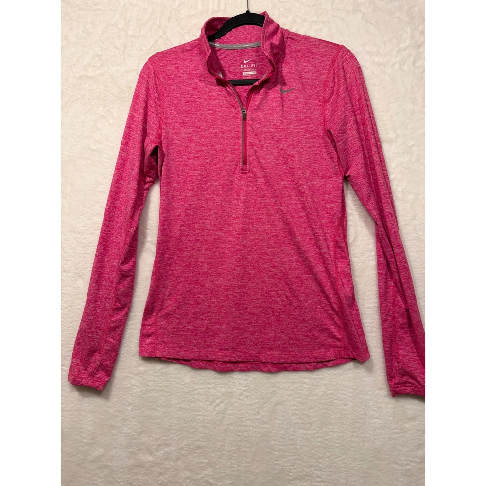 Nike Dri-FIT Running Top Womens Small Pink Heathered Quarter Zip Long Sleeve